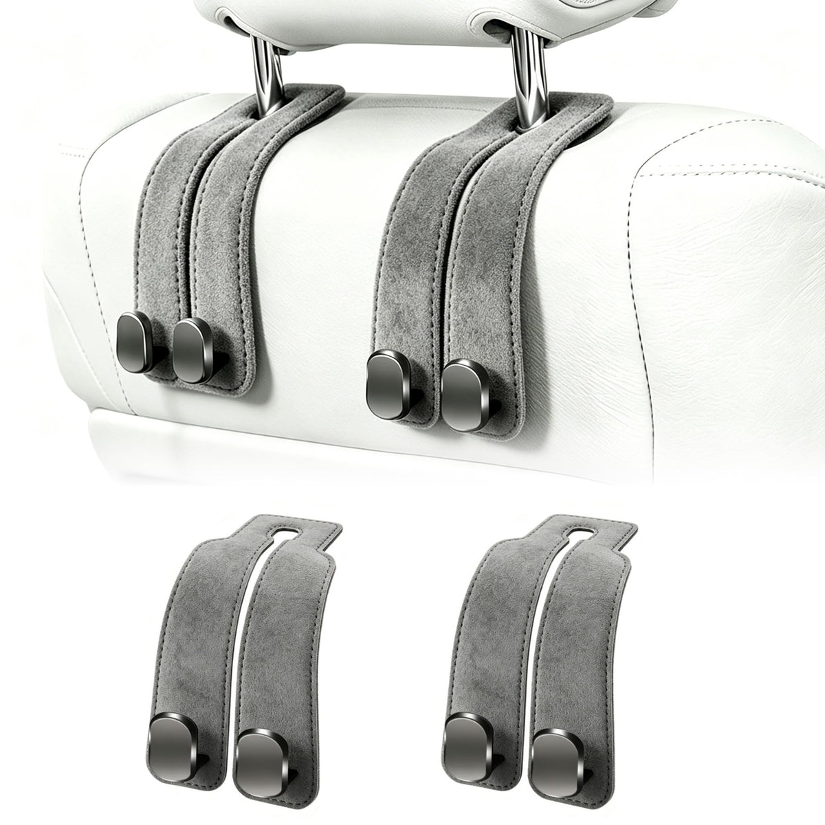 Amelity Car Headrest Hooks, Purse Hook for Car 2 Pack Gray