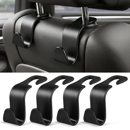 SINGARO 4 Pack Car Seat Headrest Hooks, Vehicle Back Seat Hanger Storage Organizer for Purse Handbag Backpack Coat Grocery, 360° Rotating Heavy Duty Holds 44lbs, Black