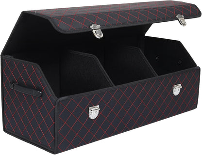 Trunk Organizer with Lid for Car Foldable Storage Box Heavy Duty PU Leather Cargo Organizer for SUV Sedan Waterproof (Red, Large)