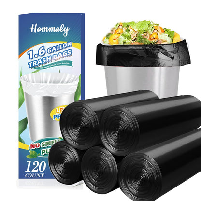 Hommaly 2 Gallon (1.8-2 Gal)120 pcs Small Clear Trash Bags, Strong 1.8 Gallon Garbage Bags, Bathroom Trash Can Bin Liners Unscented, Mini Plastic Bags for Office, Waste Basket Liner,Fit 6,7,8 Liters