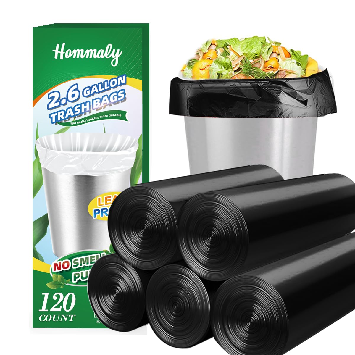 Hommaly 2 Gallon (1.8-2 Gal)120 pcs Small Clear Trash Bags, Strong 1.8 Gallon Garbage Bags, Bathroom Trash Can Bin Liners Unscented, Mini Plastic Bags for Office, Waste Basket Liner,Fit 6,7,8 Liters