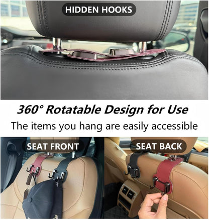 Headrest Hooks for Car, Car Seat Back Organizer Storage Hook, 2 Pack, Black