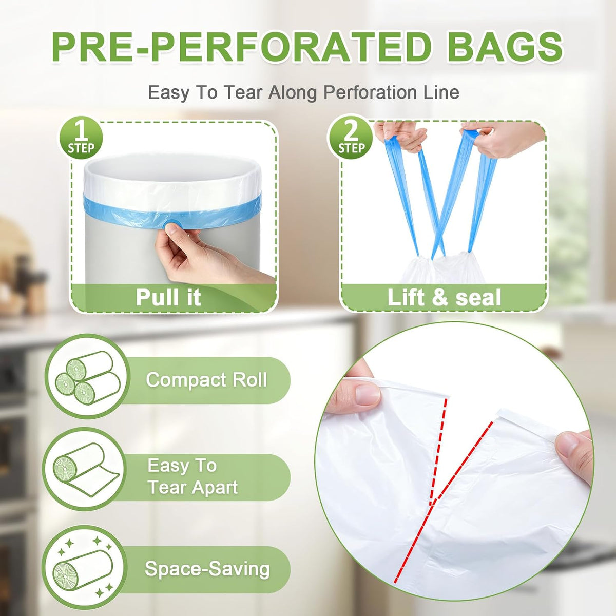 4 Gallon 200 Count Drawstring White Unscented Small Trash Bags