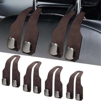 Car Purse Hook, Car Seat Headrest Hooks, Grey Leather 2 Pack