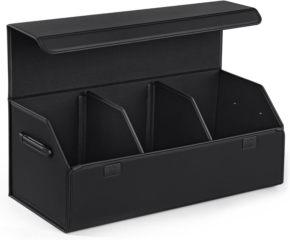 Car Trunk Organizer for SUV & Sedan - Magnetic Lid, Large Capacity PU Leather Waterproof Foldable Storage Box, Adjustable Dividers and Side Handles, Tools, Snacks & Auto Accessories, 29.5"x13"x11.4"