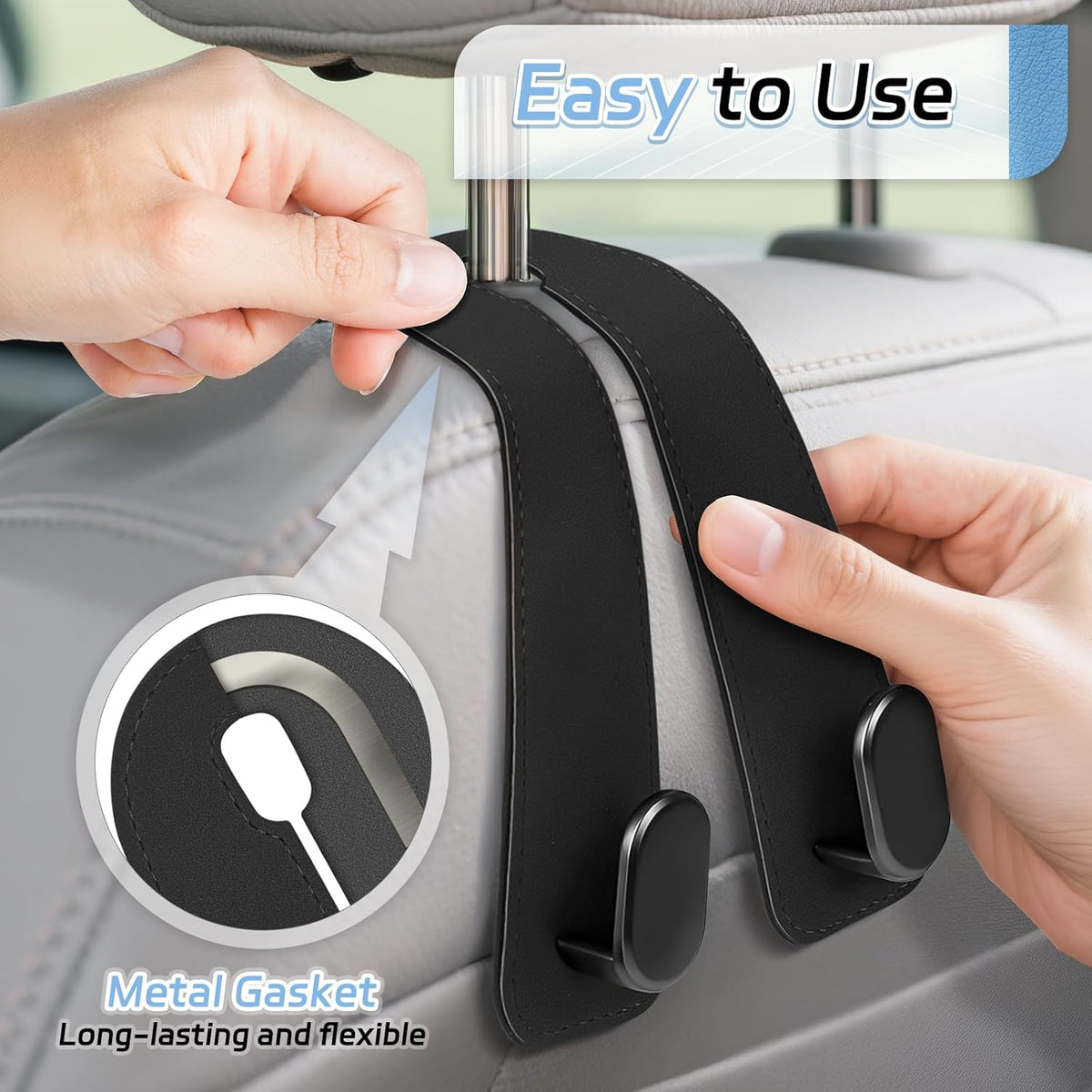 Car Seat Headrest Hooks, 2PCS Universal Car Purse Hook Leather Car Bag Hook
