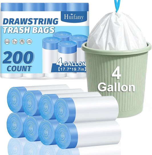 4 Gallon 200 Count Drawstring White Unscented Small Trash Bags