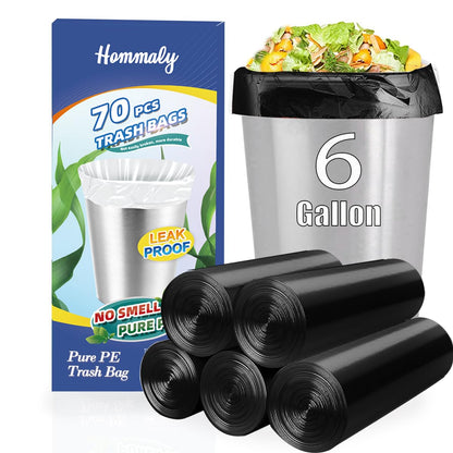 Hommaly 2 Gallon (1.8-2 Gal)120 pcs Small Clear Trash Bags, Strong 1.8 Gallon Garbage Bags, Bathroom Trash Can Bin Liners Unscented, Mini Plastic Bags for Office, Waste Basket Liner,Fit 6,7,8 Liters