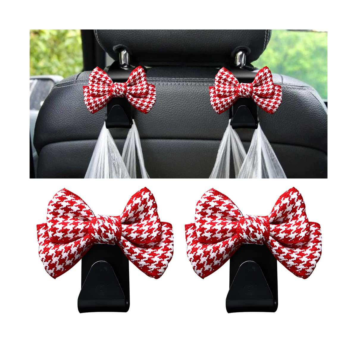 Mandark 2PCS Bow Car Headrest Hooks for Bags, Black Line