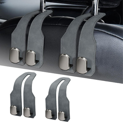 Car Purse Hook, Car Seat Headrest Hooks, Grey Leather 2 Pack