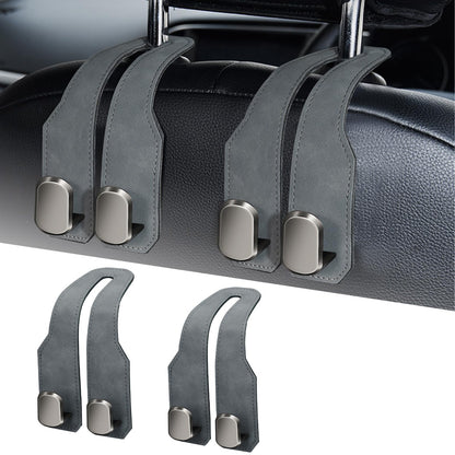 Car Purse Hook, Car Seat Headrest Hooks, Grey Leather 2 Pack