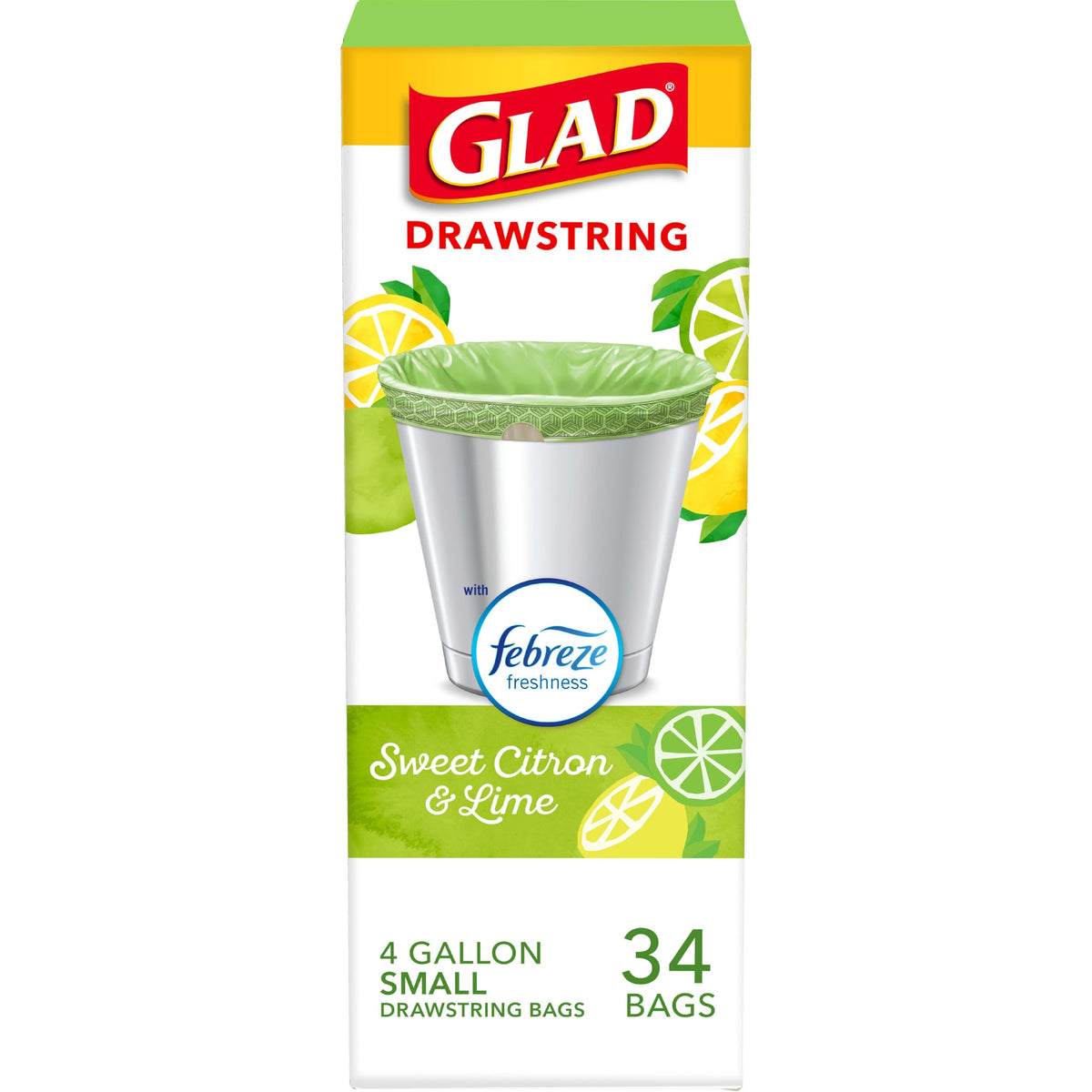 Glad Small Trash Bags, Great for Office, Bathrooms and Bedroom Bins, Cherry Blossom Scented Garbage Bags, Odor Resistant with Drawstring, Febreze Freshness, 4 Gallon Trash Bags, 80 Count
