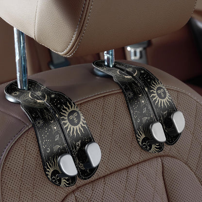 CoBak Purse Hook for Car - Universal Premium Stitched Leather and Aluminum-Magnesium Alloy Double Car Seat Back Storage Hook for Purses, Handbags, Bags (2 Pack),Beige