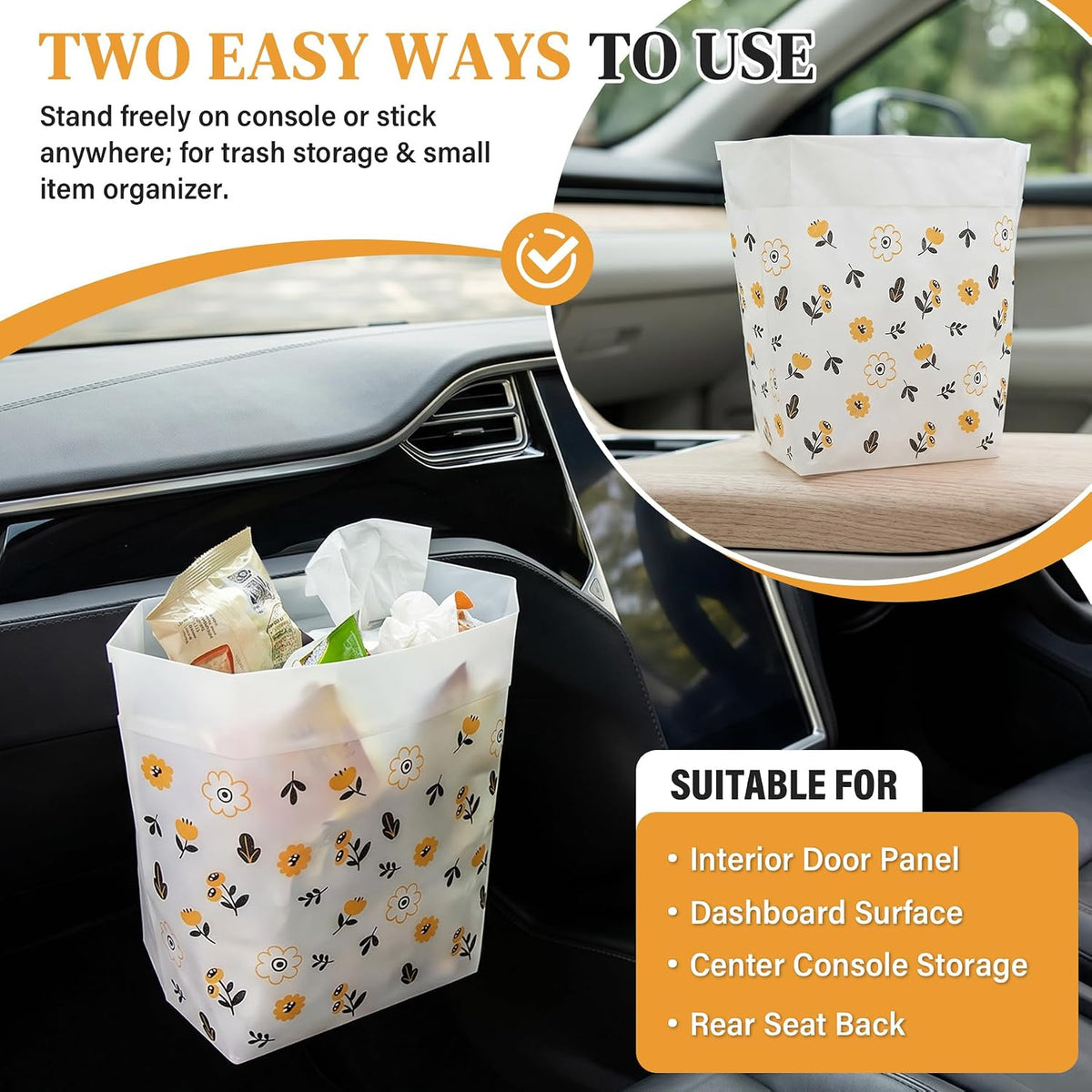 30 Pack Disposable Car Trash Bags Self-Adhesive Leak Resistant