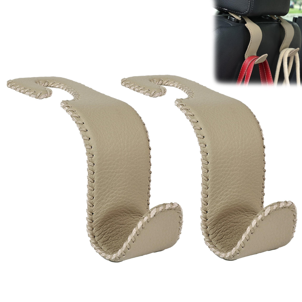Car Seat Headrest Hook 55lb Heavy Duty Metal Hanger with Leather for Bags