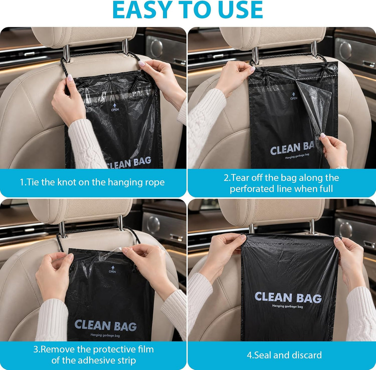 50 PCS Disposable Hanging Car Trash Bags, 2 Gallon Garbage Bags(13.4"x7.8")