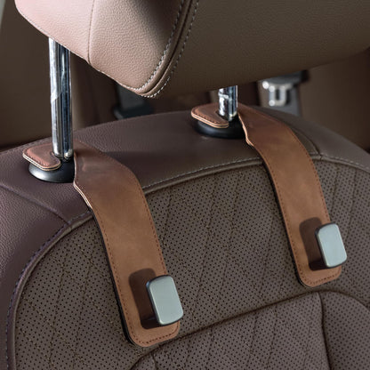 CoBak Purse Hook for Car - Universal Premium Stitched Leather and Aluminum-Magnesium Alloy Double Car Seat Back Storage Hook for Purses, Handbags, Bags (2 Pack),Beige