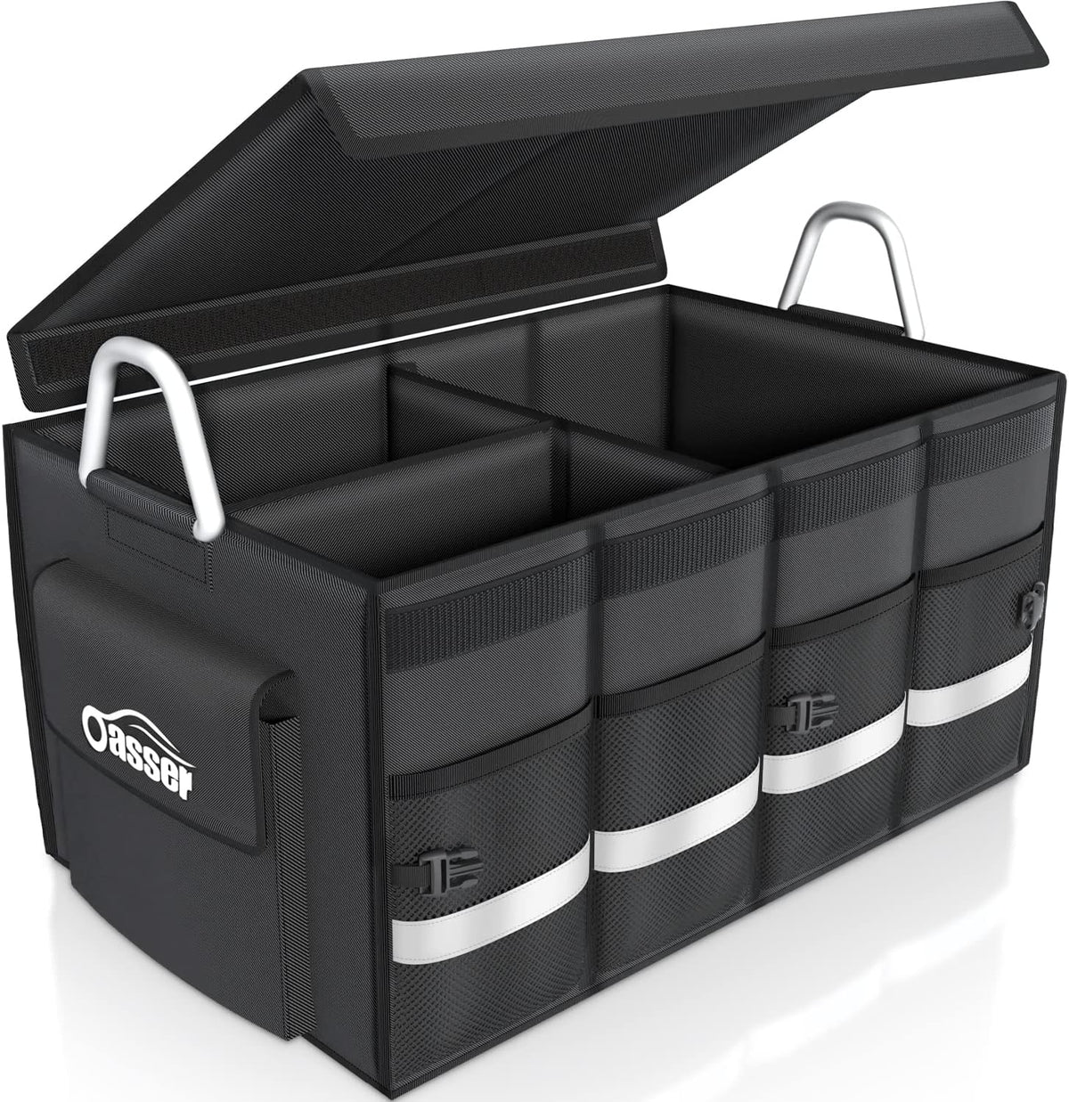 Oasser Trunk Organizer with Sturdy Hard Lid, Large, Black