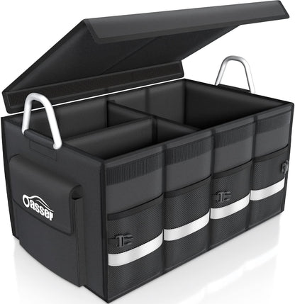 Oasser Trunk Organizer with Sturdy Hard Lid, Large, Black