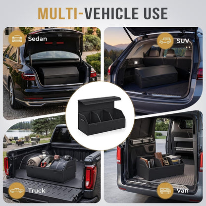 Car Trunk Organizer for SUV & Sedan - Magnetic Lid, Large Capacity PU Leather Waterproof Foldable Storage Box, Adjustable Dividers and Side Handles, Tools, Snacks & Auto Accessories, 29.5"x13"x11.4"