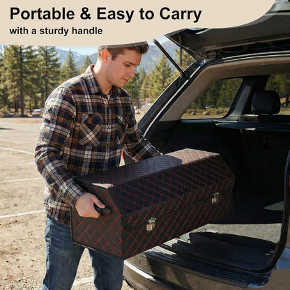 Trunk Organizer with Lid for Car Foldable Storage Box Heavy Duty PU Leather Cargo Organizer for SUV Sedan Waterproof (Red, Large)