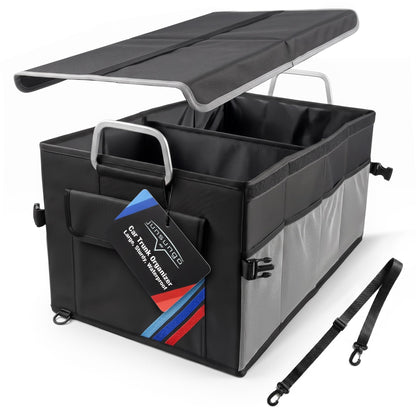 XL Car Trunk Organizer, 4 Compartments, 94L Capacity, Oxford Polyester 600D Material, Easy Fold and Store, Prevents Sliding