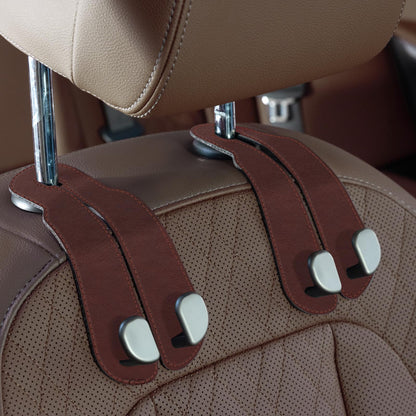 CoBak Purse Hook for Car - Universal Premium Stitched Leather and Aluminum-Magnesium Alloy Double Car Seat Back Storage Hook for Purses, Handbags, Bags (2 Pack),Beige