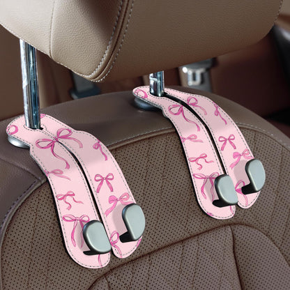 CoBak Purse Hook for Car - Universal Premium Stitched Leather and Aluminum-Magnesium Alloy Double Car Seat Back Storage Hook for Purses, Handbags, Bags (2 Pack),Beige