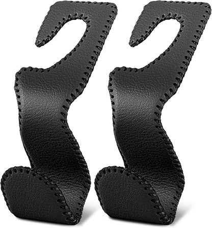 Headrest Hooks for Car, Car Purse Hook Holder,2 PCS Leather Purse Holder for Car,Car Back Seat Headrest Hanger Vehicle Black Leather Storage