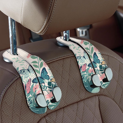 CoBak Purse Hook for Car - Universal Premium Stitched Leather and Aluminum-Magnesium Alloy Double Car Seat Back Storage Hook for Purses, Handbags, Bags (2 Pack),Beige