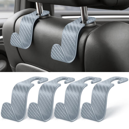 SINGARO 4 Pack Car Seat Headrest Hooks, Vehicle Back Seat Hanger Storage Organizer for Purse Handbag Backpack Coat Grocery, 360° Rotating Heavy Duty Holds 44lbs, Black