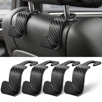 SINGARO 4 Pack Car Seat Headrest Hooks, Vehicle Back Seat Hanger Storage Organizer for Purse Handbag Backpack Coat Grocery, 360° Rotating Heavy Duty Holds 44lbs, Black