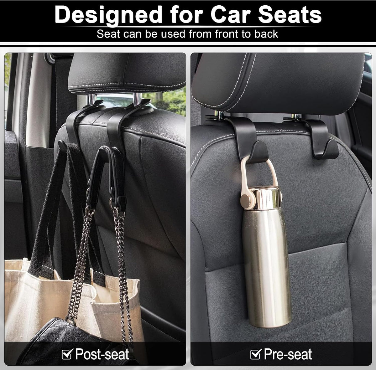LivTee Car Seat Headrest Hook, Auto Seat Hook Hangers Storage Organizer Interior Accessories for Purse Coats Umbrellas Grocery Bags Handbag, 4-Pack