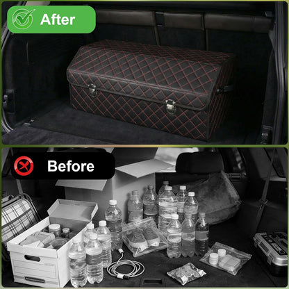 Trunk Organizer with Lid for Car Foldable Storage Box Heavy Duty PU Leather Cargo Organizer for SUV Sedan Waterproof (Red, Large)