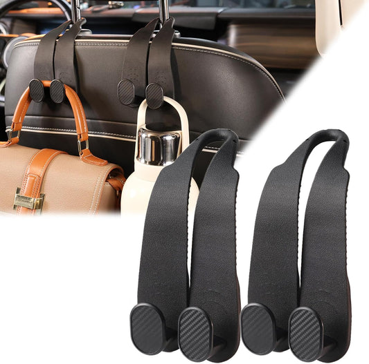 WEIHAO Purse Hook for Car Headrest, Silicone Car Seat Back Storage Hook, Twin Hooks Carbon Fiber Textured Car Headrest Hangers, Bag Holder for Sedan, Trucks, SUVs, Most Vehicles (Black-2PCS)