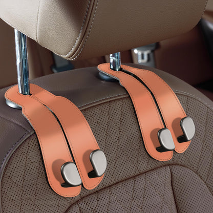 CoBak Purse Hook for Car - Universal Premium Stitched Leather and Aluminum-Magnesium Alloy Double Car Seat Back Storage Hook for Purses, Handbags, Bags (2 Pack),Beige