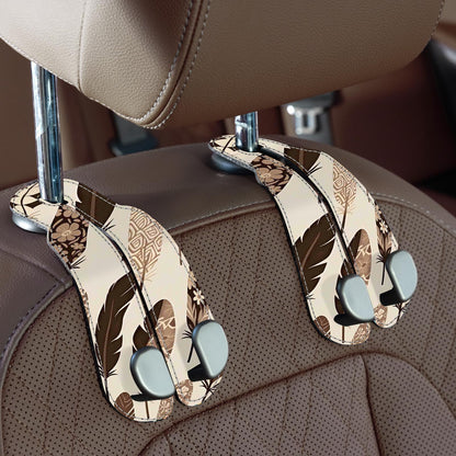 CoBak Purse Hook for Car - Universal Premium Stitched Leather and Aluminum-Magnesium Alloy Double Car Seat Back Storage Hook for Purses, Handbags, Bags (2 Pack),Beige