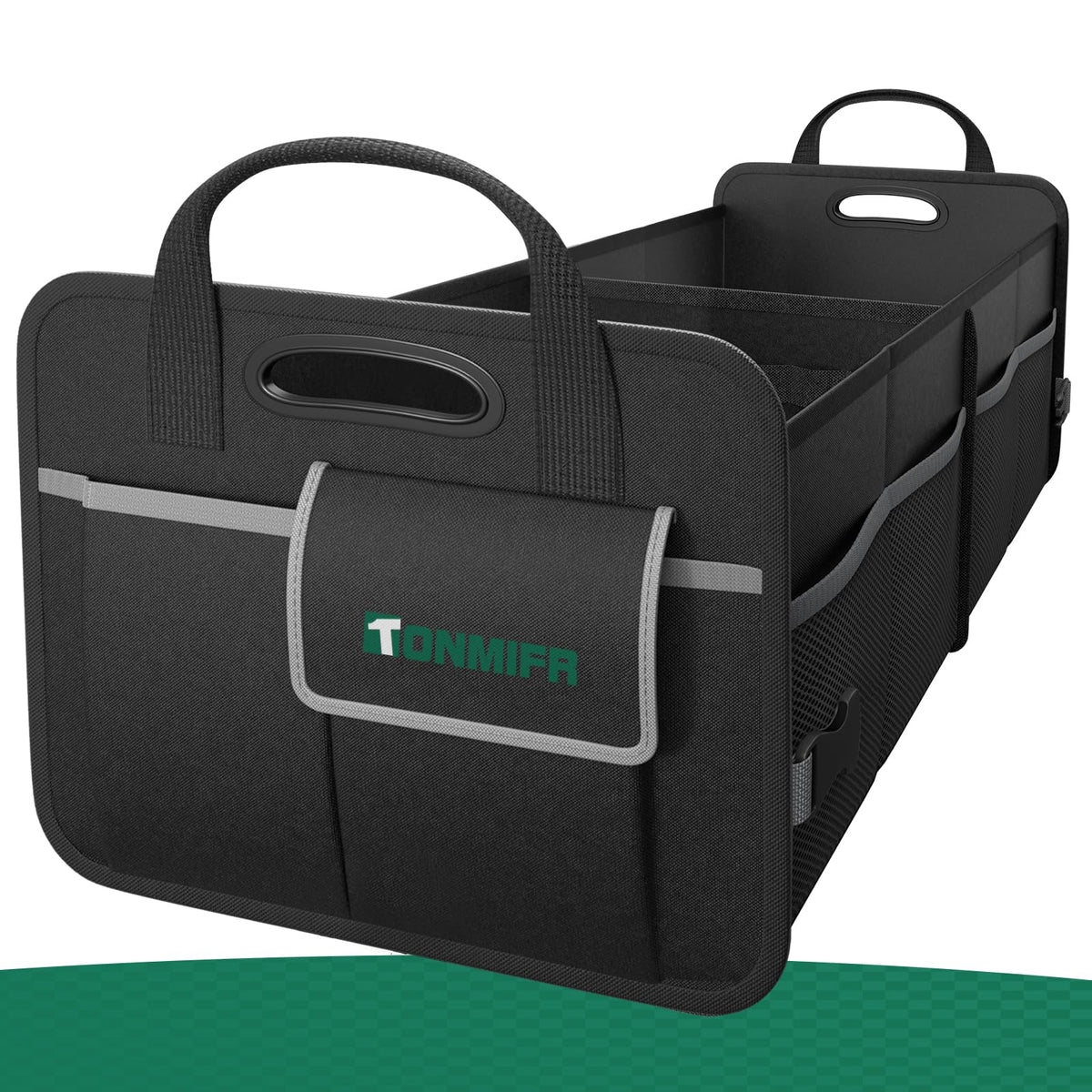 Heavy-Duty Trunk Organizer & Multi-Compartment Storage Box for SUV/Sedan/Minivan,600D Waterproof Oxford,2 Securing Hooks & Reflective Strips-Large Capacity Organiser(92L)