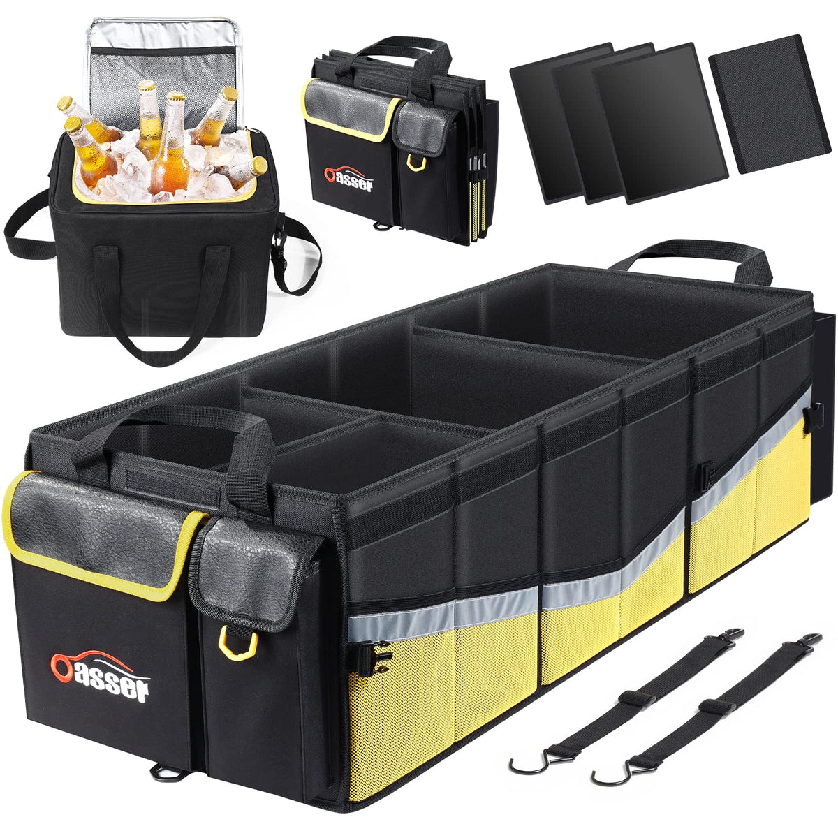 Oasser Trunk Organizer with Sturdy Hard Lid, Large, Black