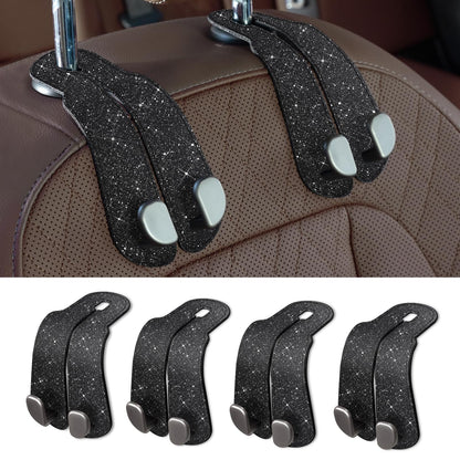 CoBak Purse Hook for Car - Universal Premium Stitched Leather and Aluminum-Magnesium Alloy Double Car Seat Back Storage Hook for Purses, Handbags, Bags (2 Pack),Beige