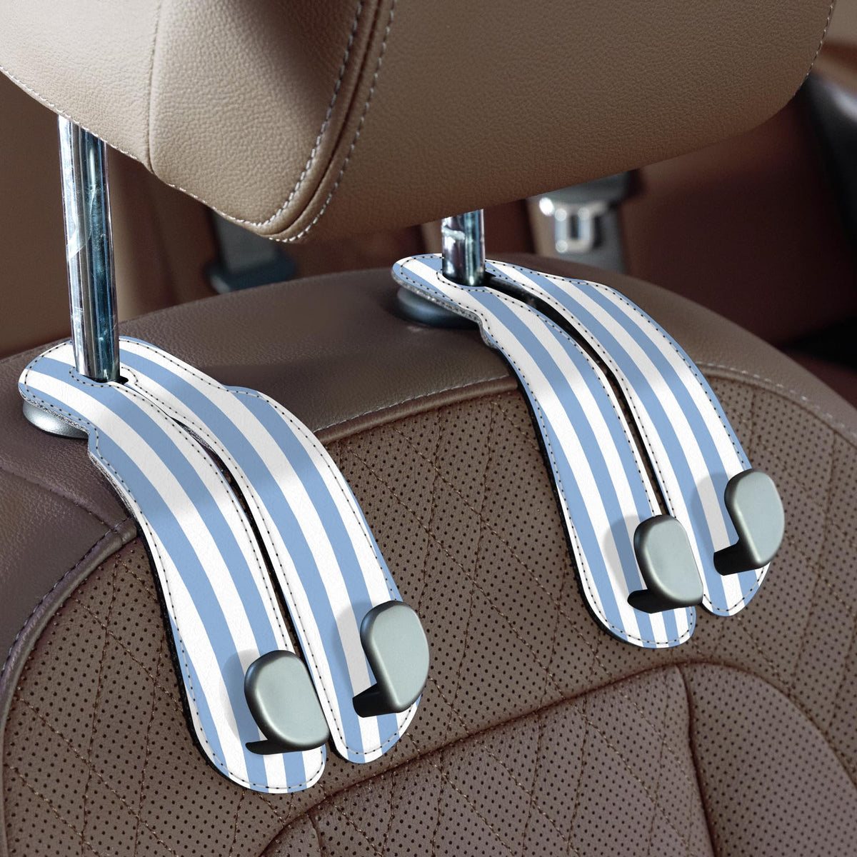 CoBak Purse Hook for Car - Universal Premium Stitched Leather and Aluminum-Magnesium Alloy Double Car Seat Back Storage Hook for Purses, Handbags, Bags (2 Pack),Beige