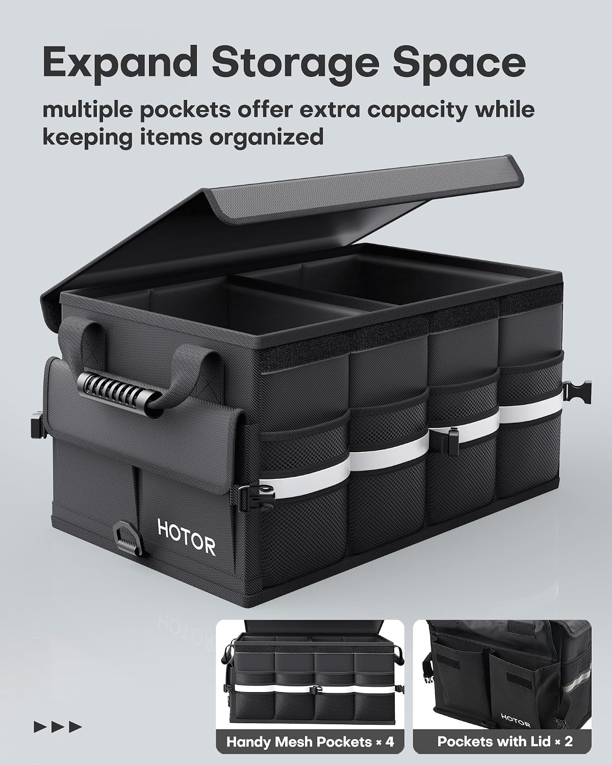HOTOR Car Trunk Organizer - Foldable Car Storage for SUV, 2 Compartments
