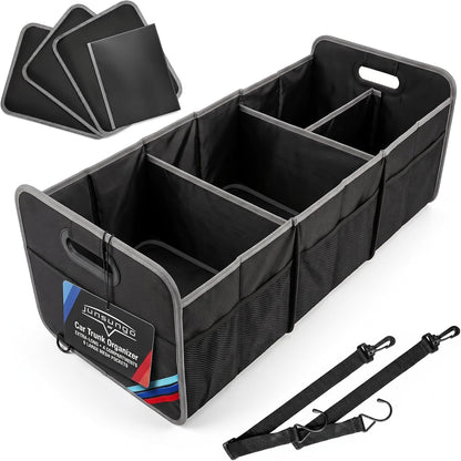 XL Car Trunk Organizer, 4 Compartments, 94L Capacity, Oxford Polyester 600D Material, Easy Fold and Store, Prevents Sliding