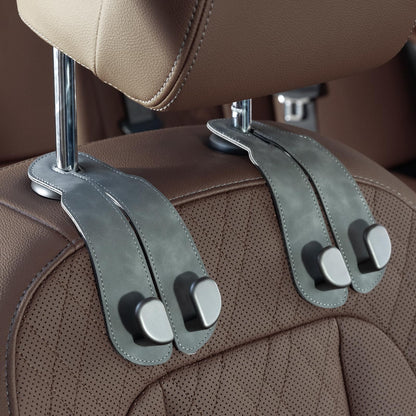 CoBak Purse Hook for Car - Universal Premium Stitched Leather and Aluminum-Magnesium Alloy Double Car Seat Back Storage Hook for Purses, Handbags, Bags (2 Pack),Beige