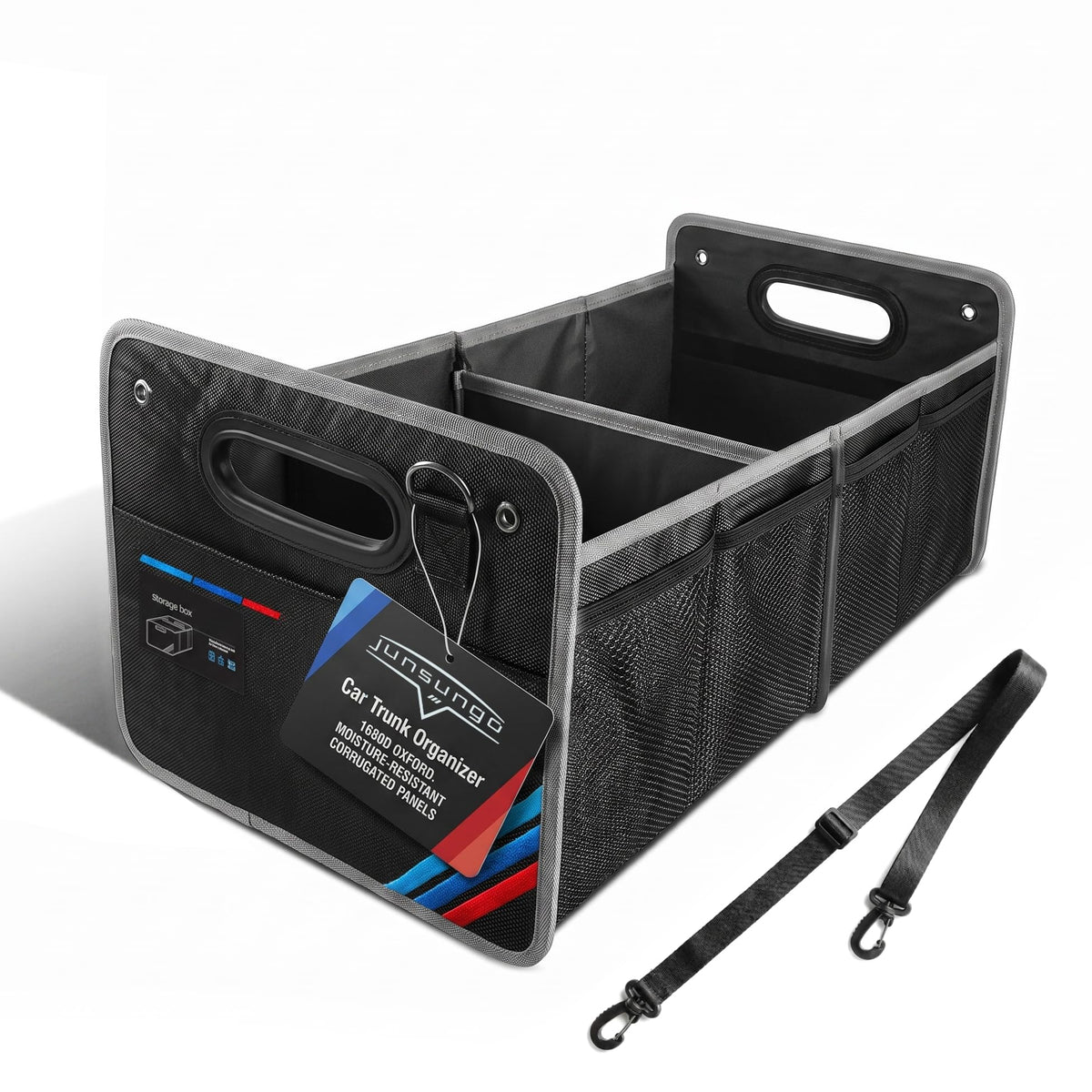 XL Car Trunk Organizer, 4 Compartments, 94L Capacity, Oxford Polyester 600D Material, Easy Fold and Store, Prevents Sliding